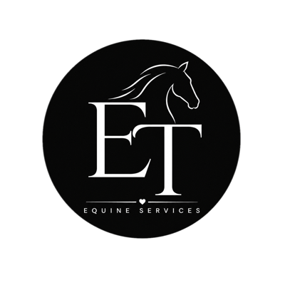 ET Equine Services logo: a horse head above the letters ET